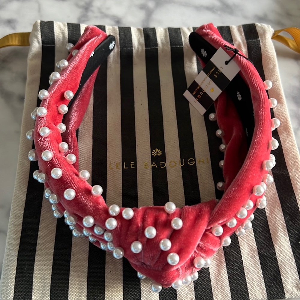 Lele Sadoughi Raspberry Pearl Headband
